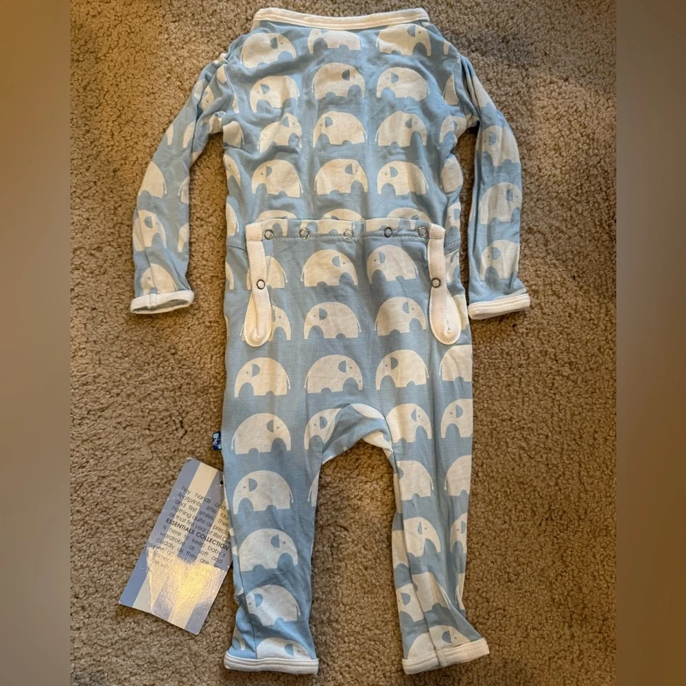 NWT Kickee Pants Pajamas Blue Elephant Baby One Piece, 3-6 months